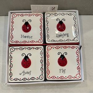 MWW Market Mini Plates Ladybugs Fly Away Home Spring Summer 4.5” Hanging Ribbon
